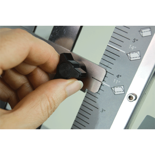 Fold plates clearly marked for four common folds, easily adjusted for custom folds