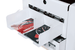 Catch tray adjusts to accommodate cards of various sizes