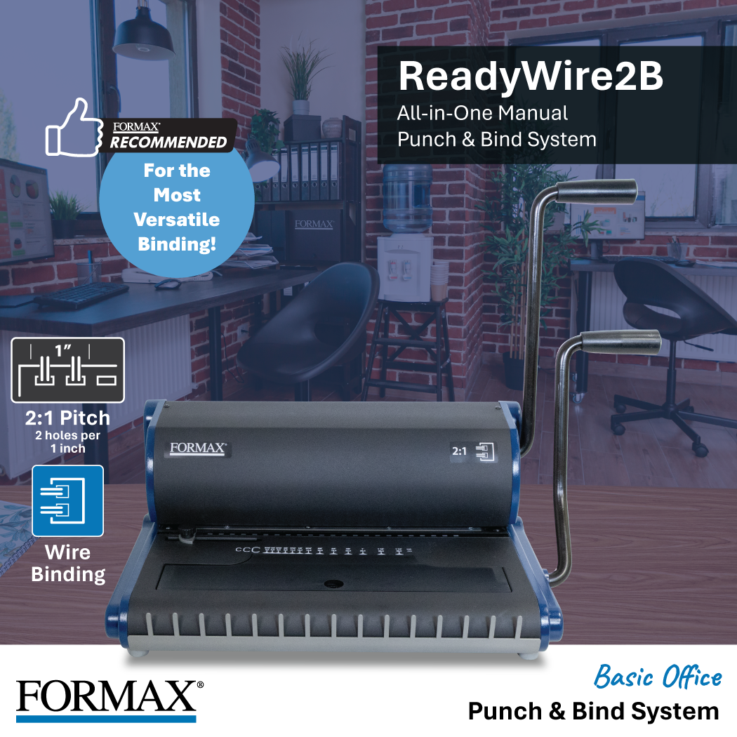 Formax ReadyWire2B Basic Manual Punch and Wire Binding System, 2:1 Pitch